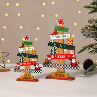 Décorations de Noël miniatures en bois artificiel, mignonnes et populaires, style dessin animé, peintes, ornements de bureau, logo personnalisé
