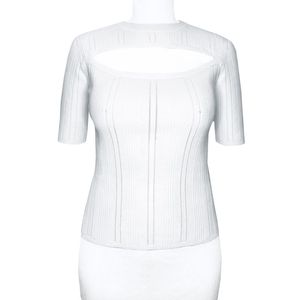 Sexy Women's Chest Cutout Rib Knit Short Sleeve <b>Crop</b> Pullover <b>Sweater</b> O-Neck Minimalist Style All Seasons <b>White</b> - Product Image 1