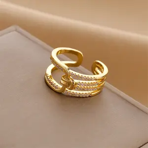 新款珠宝戒指时尚百搭锆石微镶圆环简约开环跨界流行厂家直销