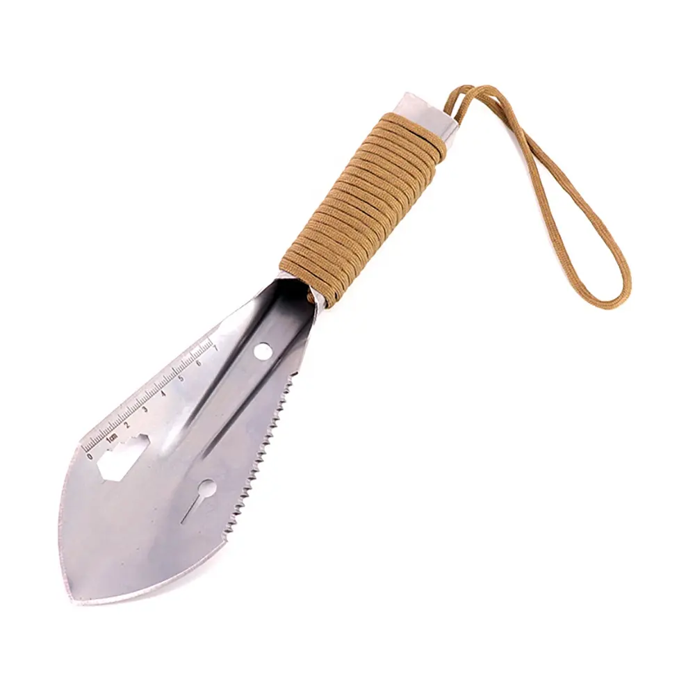 Pala Outdoor Camping Survival 7-in 1 Stainless Steel 420 Garden Multifunctional Mini Shovel with Rope Handle Carrying Pouch