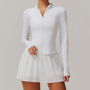 Женские теннисные платья, комплект из 2 предметов, куртка на молнии и юбка, Быстросохнущий комплект для фитнеса, тренировочная одежда, пальто с длинным рукавом - Product Image 3