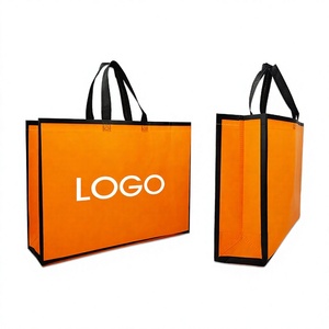 Orange Non Woven Fabric Shopping <b>Bag</b> With Logo Print Large Size Top Handle <b>Reusable</b> Eco Friendly - Product Image 3