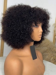 Perruque Courte Bob <span class=keywords><strong>Afro</strong></span> Frisée Bouclée en Cheveux Humains Effet Naturel avec Frange, Densité 250% 300%, Faite à la Machine, Prête à Porter Sans Colle pour Femmes - Product Image 6