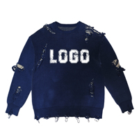 Pulls pour hommes 2026 OEM/ODM personnalisés avec logo brodé, col rond, tricot usé, broderie déchirée
