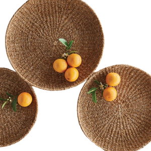 Plateau de service en jonc de mer de style vintage adapté au stockage de fruits et de pain plateau de service panier tissé à la main plateau en jonc de mer rond - Product Image 4