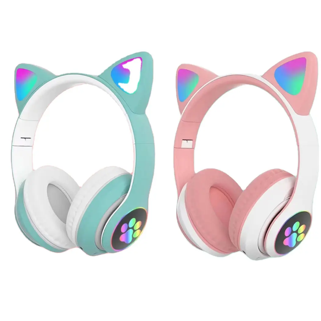 Stn28led Flash Cute Cat Ear Bt Wireless Headphone Foldable B39 Wireless Earphones Headphone Over Head With Led Light For Girls