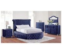 Meubles classiques, ensemble pour chambre à coucher, lit king en tissu velours, meubles d'hôtel en gros, lit circulaire villa, commode en bois