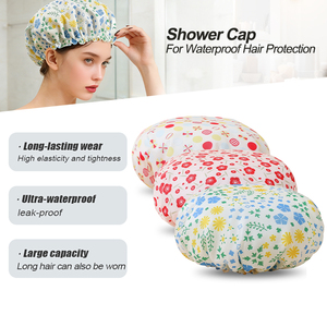 Sujie – Nouveau <span class=keywords><strong>bonnet</strong></span> <span class=keywords><strong>de</strong></span> douche élégant à motif floral bleu, en tissu PE durable et imperméable, confortable à porter pour les femmes, idéal pour le <span class=keywords><strong>bain</strong></span>, B2B OEM - Product Image 2