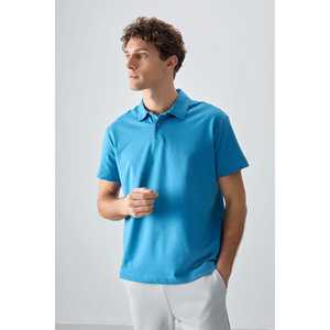 Polo en coton bleu pétrole pour homme, manches courtes, coupe ample, basique 88381 - Product Image 5