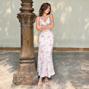 Vestido de Fiesta Elegante para Mujer, Estilo Vacacional, Ecológico, con Estampado Floral, Halter, Espalda Descubierta, Sin Mangas, con Recortes, Largo hasta el Suelo, Nueva Colección <span class=keywords><strong>en</strong></span> Oferta - Product Image 5