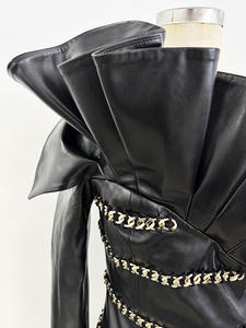 Robe en <span class=keywords><strong>cuir</strong></span> à manches uniques Bettergirl 2026, nouvelle collection, style industriel lourd, feuille de lotus tridimensionnelle - Product Image 4