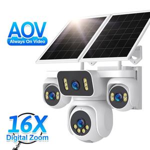 耐候性8MP 4GソーラーCCTVカメラクアッドレンズ統合バッテリーAI PIRセンシングカラフル夜モニタリングAOV防犯カメラ - Product Image 1
