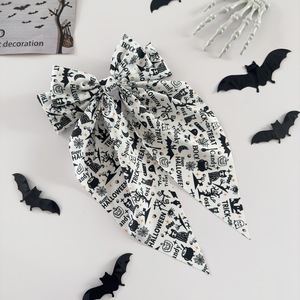 Barrette à cheveux pour femme avec imprimé citrouille et crâne d'Halloween, long ruban flottant, accessoire de coiffure pour fête et déguisement - Product Image 5