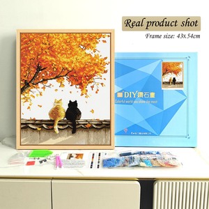 Kit de peinture diamant DIY style animalier chat 'La Promesse de l'Automne' avec diamants ronds, art mural imprimé, cadre rectangulaire - Product Image 2