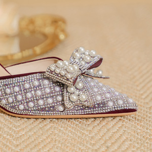 Sandalias Elegantes de Tacón de Aguja con Media Copa y Perlas para Mujer, Sandalias de Punta con Pedrería para Fiesta o Uso Diario - Product Image 4