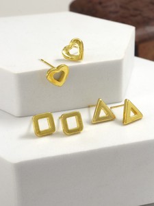Juego de Accesorios de Moda Geométricos Chapados en Oro de 24 Quilates para Pendientes, Paquete de 3, Corazón, Cuadrado, Triángulo, Minimalistas, para Uso Diario de Mujeres - Product Image 5