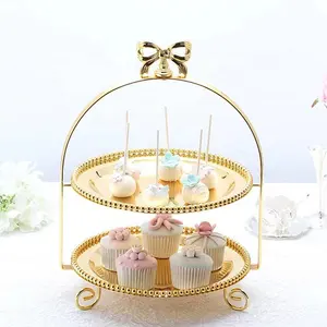 Wedding memorial party cake display stand decorative metal 2 tiered tray cake stands for wedding cakes