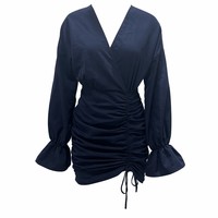 Robe moulante plissée sans bretelles bleu foncé pour femme, décontractée, respirante, tissée, taille naturelle, mini-robe