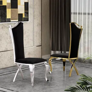Luxury high End Kitchen Restaurant Hotel Dining Chairs Modern Luxury Nordic Style Velvet Chrome Dining Chair Steel Leg