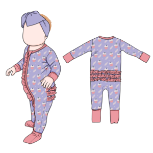 Nuevo diseño <span class=keywords><strong>de</strong></span> pijamas <span class=keywords><strong>de</strong></span> bambú para niñas, manga larga, cuello redondo, lujoso bebé, mono acogedor y suave con volantes en el trasero - Product Image 4