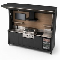 Set Dapur Luar Ruangan Lengkap Dengan Kanopi Lipat Elektrik, Grill Gas Arang, dan Pendingin Minuman untuk Teras
