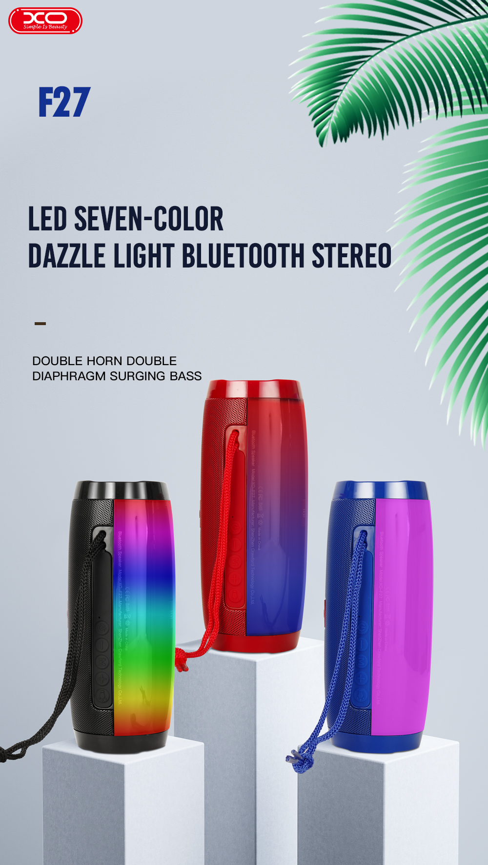 XO F27 Outdoor Speaker Portable Wireless Blue tooth Speaker Colored light Player for Mobile Phone Computer