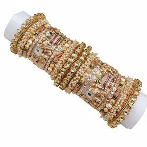 Elegant Openable Kundan Meenakari <b>Bangles</b> with Pearls Designer Traditional Jewellery <b>Set</b> for Women - Product Image 2