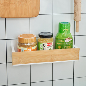 Japanese Style Minimalist <b>Wall</b> <b>Mounted</b> Spice Rack Bamboo And Metal Storage <b>Shelf</b> For Kitchen Organization - Product Image 3