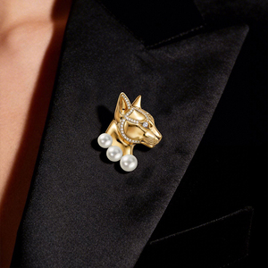 [Salon international de bijoux de Hong Kong] Broche vintage inspirée du chat Bastet égyptien avec perles brillantes - Product Image 3