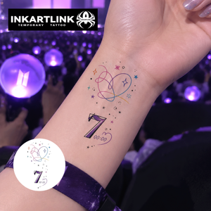 INKARTLINK - Tatuaje Temporal Personalizado de BTS Kpop <span class=keywords><strong>con</strong></span> Corazón Colorido Número 7, Resistente al Agua, Visualización Instantánea, de 3 a 7 Días de Duración - Product Image 2