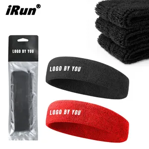 iRun Sweatband Set Sports Basketball Headband Stretch Terry Sports Headbands Own Logo Tennis Running Athletic Headband