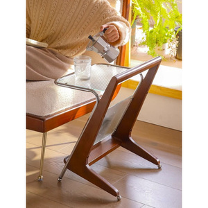 Nordic Style Solid Wood <b>Coffee</b> <b>Table</b> Glass Top Stainless Steel Frame Minimalist Living Room Side <b>Table</b> Multifunctional Design - Product Image 1