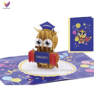 Carte de vœux hibou 3D faite à la main en papier artistique avec dorure métallique, vernissage mat, impression offset couleur personnalisée PAV pour événements spéciaux - Product Image 6