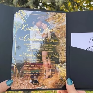 <span class=keywords><strong>Invitation</strong></span> de mariage acrylique d'enveloppe de poche noire <span class=keywords><strong>avec</strong></span> des invitations acryliques de quinceanera de <span class=keywords><strong>photo</strong></span> - Product Image 1