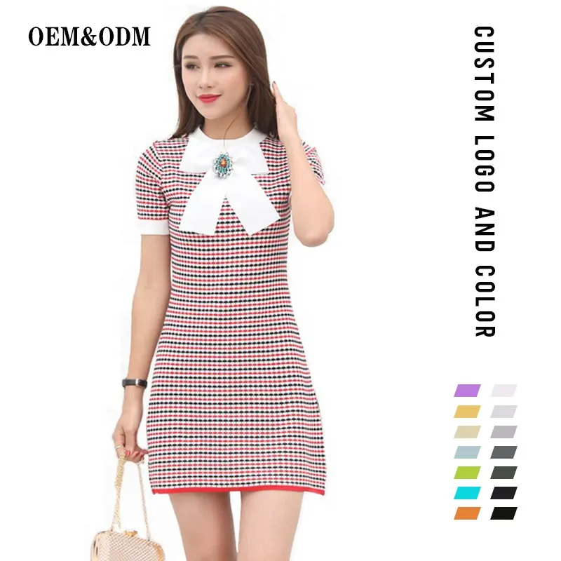 Summer Fit Big Butterfly Knot Stripe Plaids Women Bodycon knitted Sweater Dress women mini dress