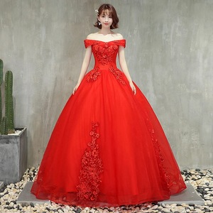 Off Shoulder Red Ball Gown Evening Dress With Floral Embroidery Empire Waistline Long Style For Formal Events - Product Image 1