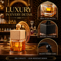 Désodorisant de voiture de luxe personnalisé OEM ODM, flacon carré en verre avec bouchon en bois 8ml, liquide parfumé Oud Bakhoor, vente en gros sous marque privée