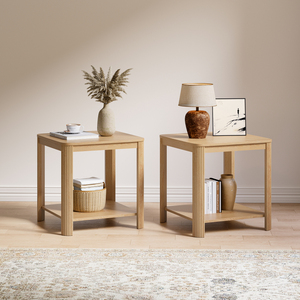 Juego de 2 mesas auxiliares cuadradas de madera de 22.1 pulgadas con estante de almacenamiento para sala de estar o dormitorio - Product Image 4