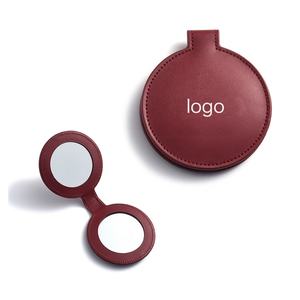 Wholesale Red Round Pocket Double Side Custom Logo PU Leather Delicate Unbreakable <b>Mirror</b> - Product Image 1