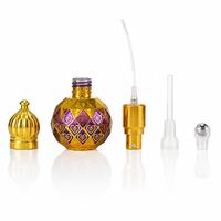 Flacon de parfum miniature 10 ml avec bouchon à vis, rouleau à bille doré à motif quadrillé pour échantillon d'huile rechargeable, flacon de luxe en carton