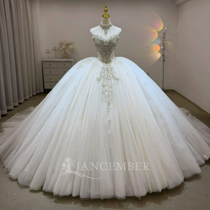 Lsjj149 Luxury Bohemian <b>Wedding</b> Dress Crystal Beaded Corset Sparkly Layered Tulle Ball Gown Chapel Train for - Product Image 1