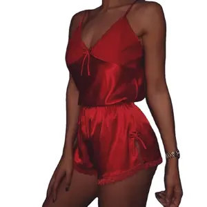 Hot Selling Sexy Sling Bras Shorts Underwear Lace Trim Satin Nightwear Lingerie Sets