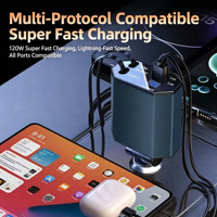 Chargeur de voiture super rapide 4-en-1 PD33W 12-24V avec câble rétractable de 80 cm, 4 ports USB Type-C et pour iPhone