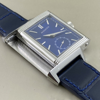 Montre-bracelet mécanique classique rectangulaire pour homme avec petite seconde, cadran bleu, bracelet en cuir de vachette et acier inoxydable, idéale pour les affaires