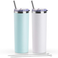 Mug isotherme en acier inoxydable à double paroi de 20 oz/600 ml, revêtement poudré, gravure laser, impression UV, gobelet mince