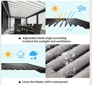 Pérgola Moderna de Aluminio de Alta Calidad con Techo de Láminas, Dimensiones Personalizables, Luz LED Exterior, Protección Solar, Impermeable, Eléctrica - Product Image 6