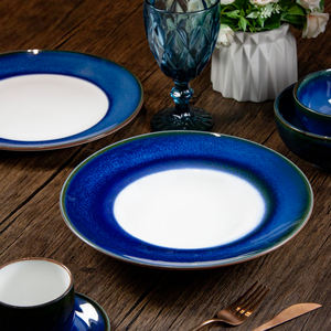 Ensemble de vaisselle en porcelaine artisanale pour restaurant, assiettes et bols, vaisselle en céramique bleue à glaçure réactive, fabricant de vaisselle - Product Image 4