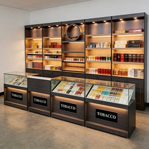Expositor Personalizado de Madera Maciza y Acero para Tabaco, con Luces LED Rojas y Blancas de Lujo, Ajustable, Resistente, de Montaje en Suelo - Product Image 2