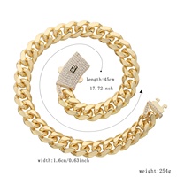 Collier chaîne maille Monaco épaisse en laiton, bijoux hip-hop avec pierre zircon et fermoir à ressort carré, vente directe usine pour hommes