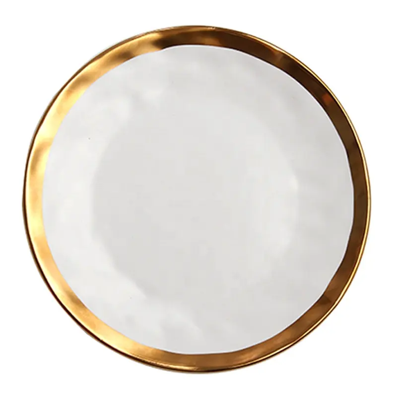 Vendita calda Placcato Oro Piatti In Ceramica Martellato Nero Bianco Piatto di Porcellana Di Lusso Osso Set di Stoviglie di Porcellana Per La Cerimonia Nuziale